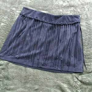 Zara Dark Blue Suede Fringe Skirt
